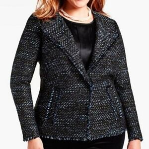Talbots Vienna Black Blue Metallic Knobby Boucle Tweed Frayed Edge Jacket Blazer